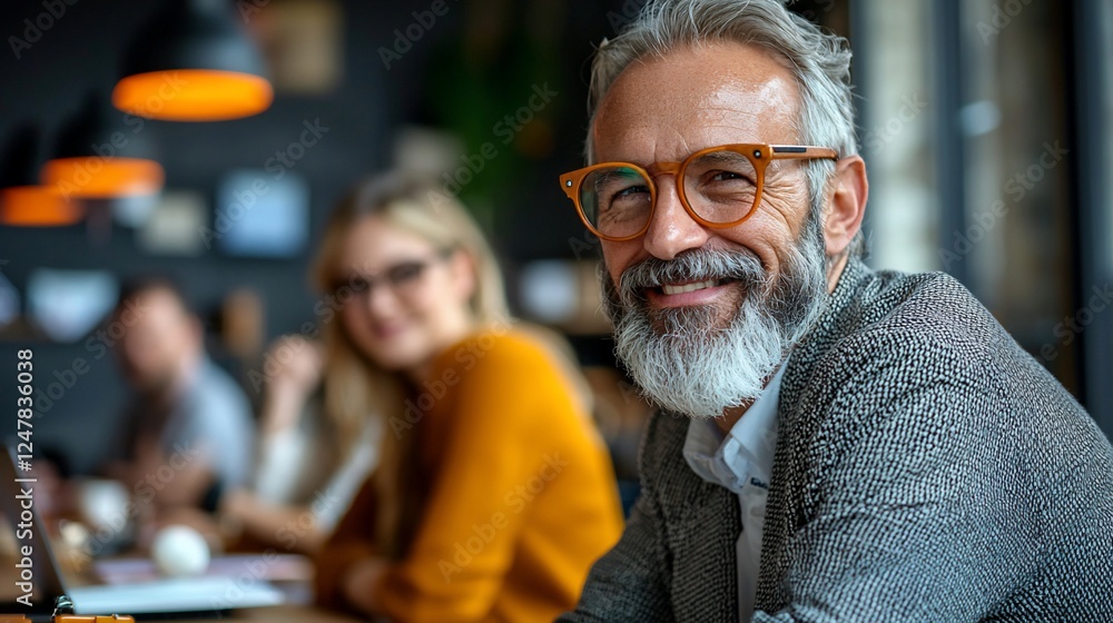 Happy mature man smiling at camera in office. Happy mature man smiling at camera in office.