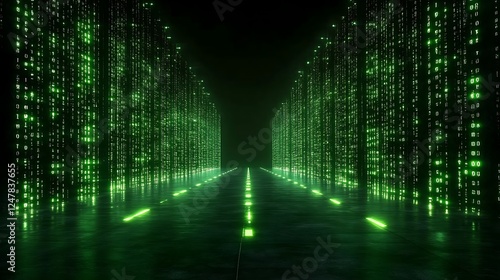 Green Digital Highway Of Falling Code Data