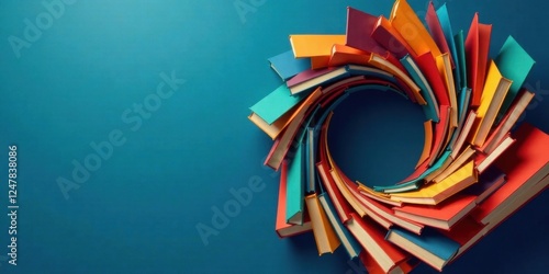 A vibrant collection of colorful books arranged in a dynamic circular pattern, creating a captivating visual representation of knowledge and learning opportunities.