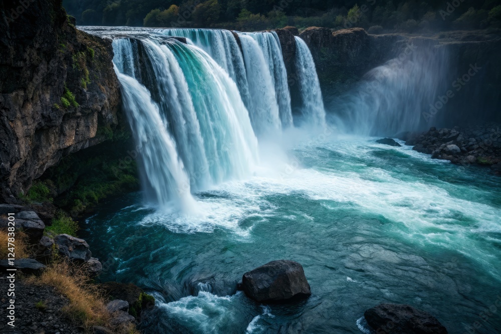 Fototapeta premium Motion Blurred Waterfall: Clean Studio Vignette Photography Print