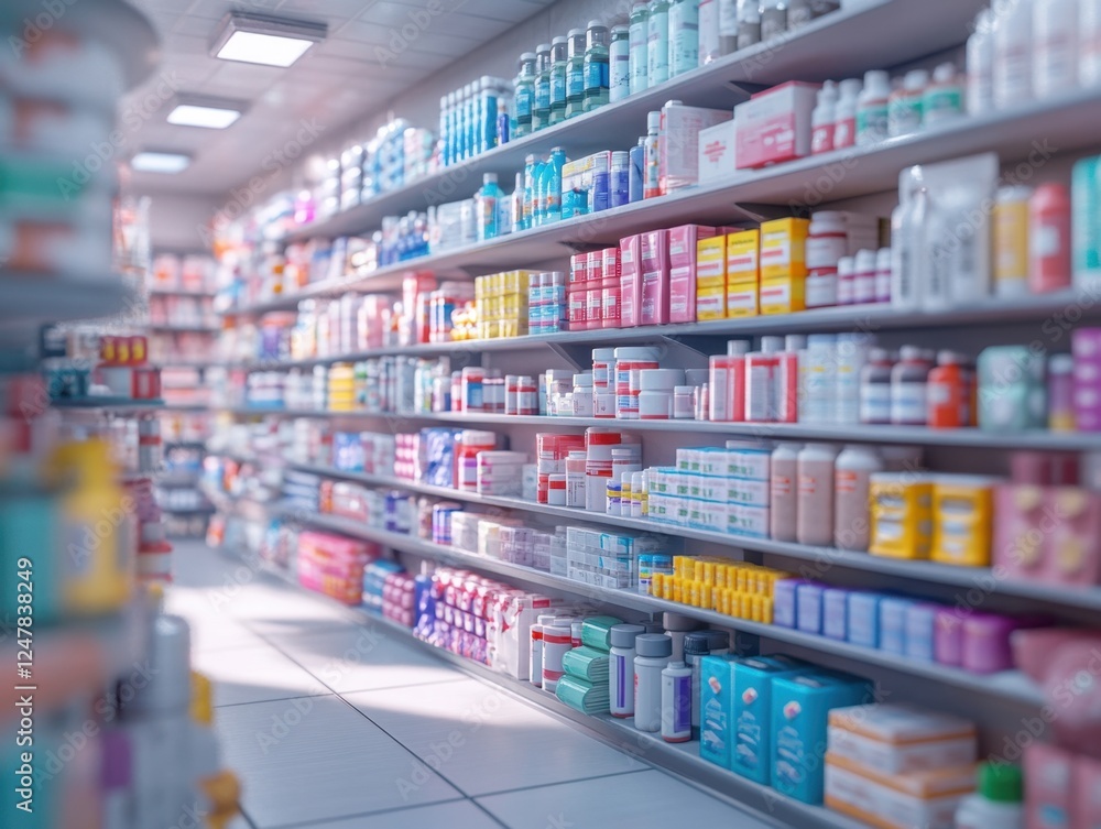 Automated Pill Production Robots Revolutionizing Pharmacy with Precision Filling and Sorting of Prescription Bottles in a Clean, Modern Industrial Setting High-speed robotic arms ensure accurate