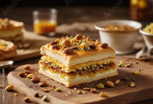 Wallpaper Mural Layered pastry with crunchy pistachios and sweet honey , sweet indulgence, baklava with pistachios, Turkish dessert Torontodigital.ca