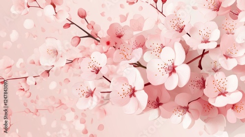 16121056 23 23.A spring-inspired illustration of cherry blossoms in full bloom, with layered petals and a harmonious blend of light pink and white shades, presented as a standalone vector set. photo