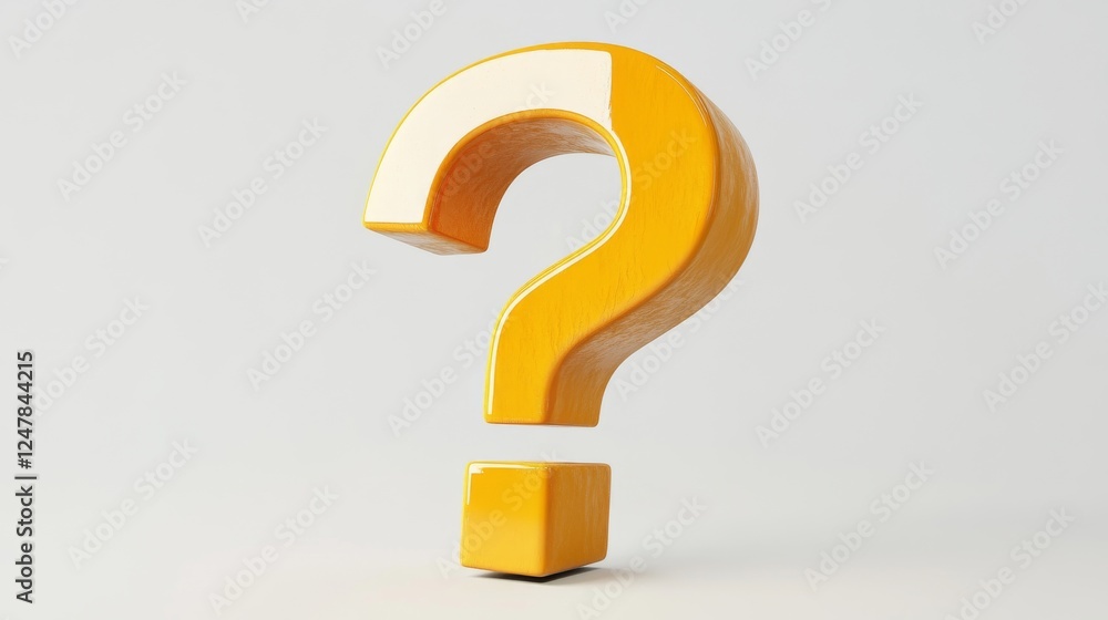 16121056 05 5.A perspective view of a large yellow 3D question mark tilted slightly, with sharp reflections and realistic textures, placed on a white backdrop with subtle shadows. 16121056 05 5.A perspective view of a large yellow 3D question mark tilted slightly, with sharp reflections and realistic textures, placed on a white backdrop with subtle shadows.