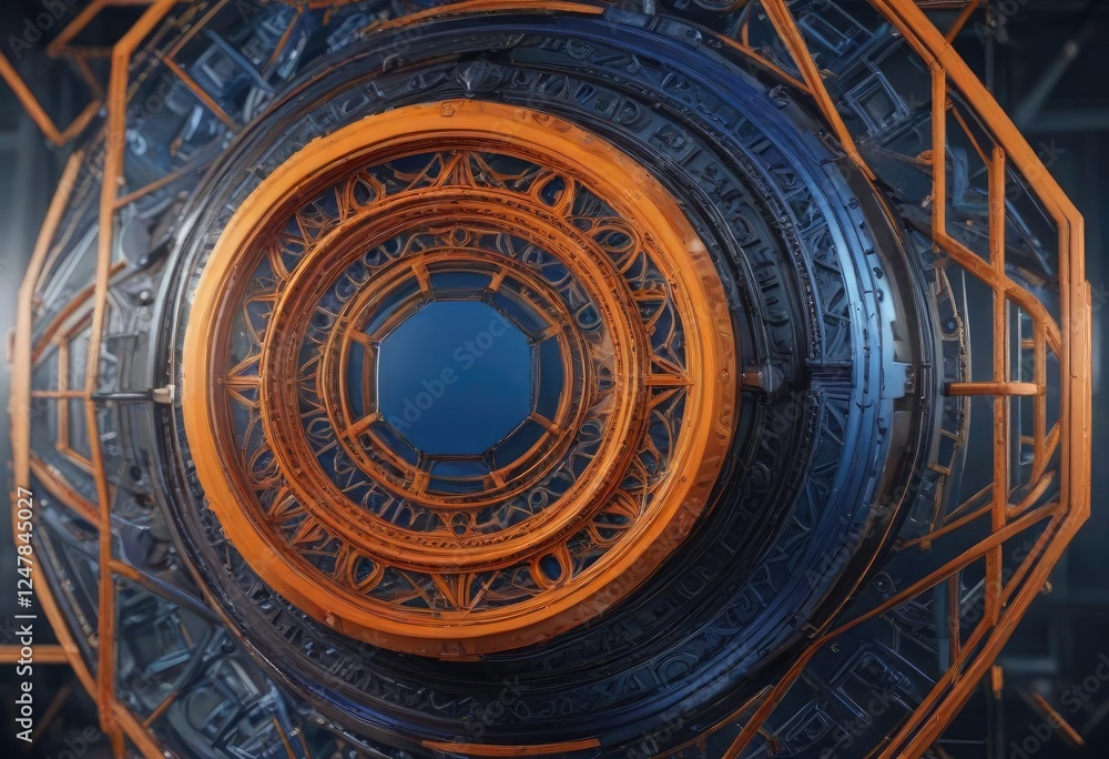 Fototapeta premium Orange and blue geometric shapes with intricate details, detail, shape, intricate