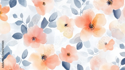 16121056 66 66.A soft and breezy summer floral pattern, designed in delicate watercolor strokes, with light and airy colors, ideal for creating unique textiles, wall art, or decorative prints for the