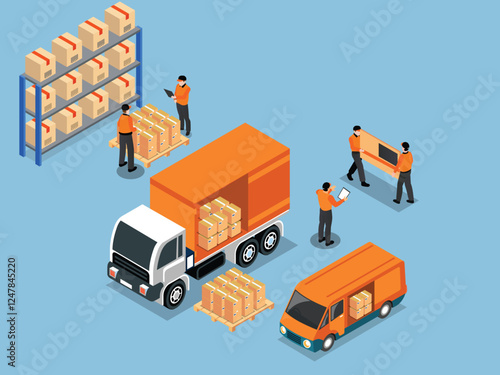 Warehouse and Logistics Operations – Isometric Illustration of Supply Chain and Delivery 3d isometric vector illustration