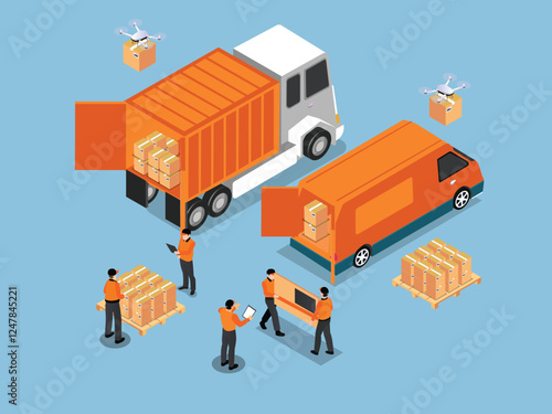 Wallpaper Mural "Logistics and Delivery Process – Isometric Illustration of Supply Chain Management 3d isometric vector illustration Torontodigital.ca