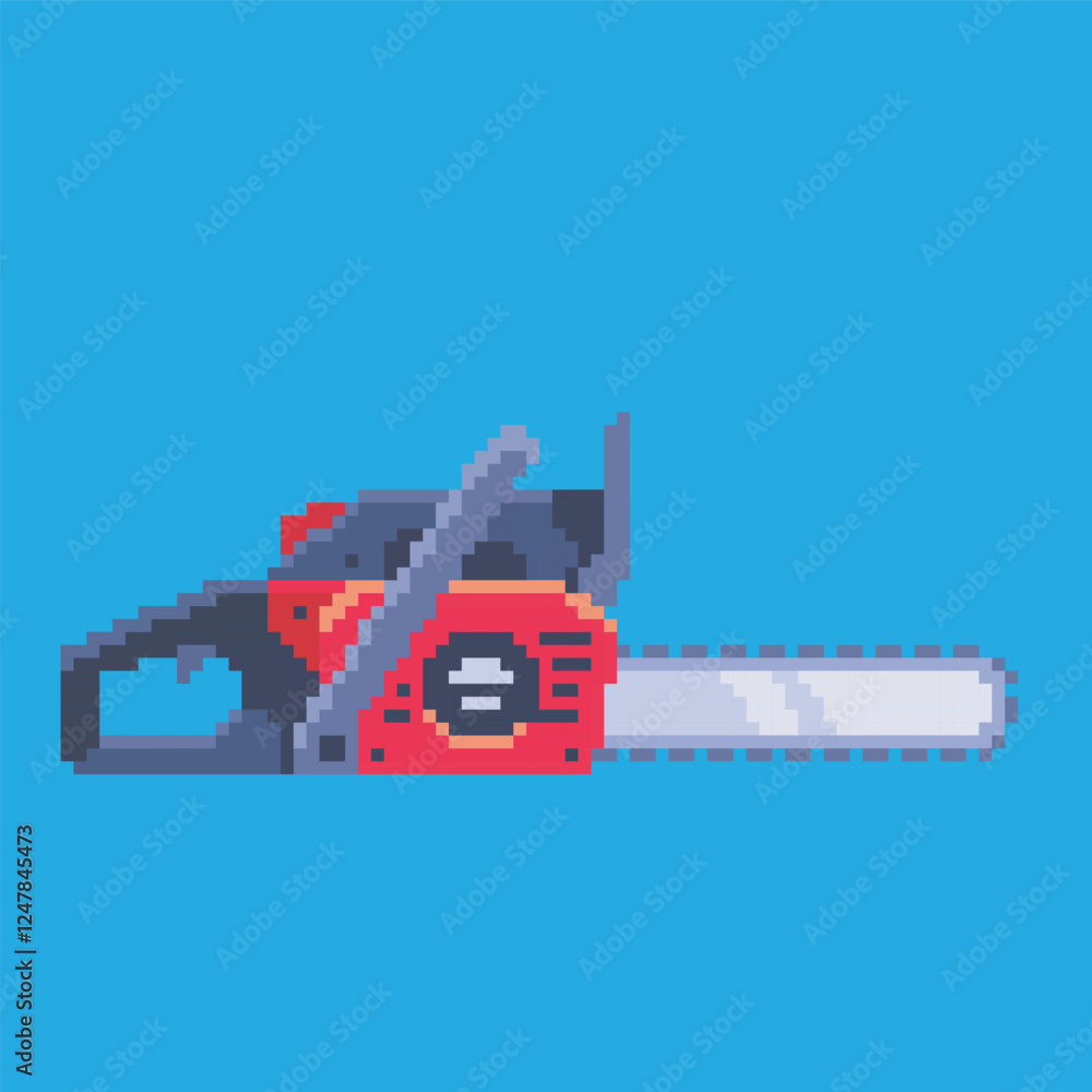 Fototapeta premium chainsaw pixel art, vector illustration on isolated background.