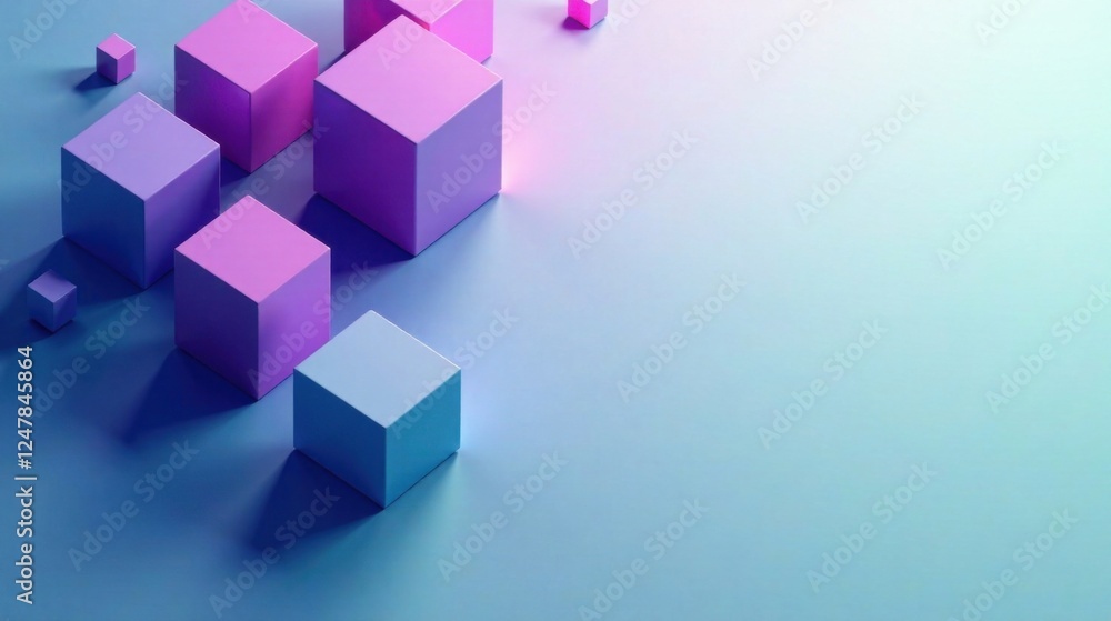 Abstract Colorful Cubes Arranged on a Smooth Surface with Gradient Background Abstract Colorful Cubes Arranged on a Smooth Surface with Gradient Background