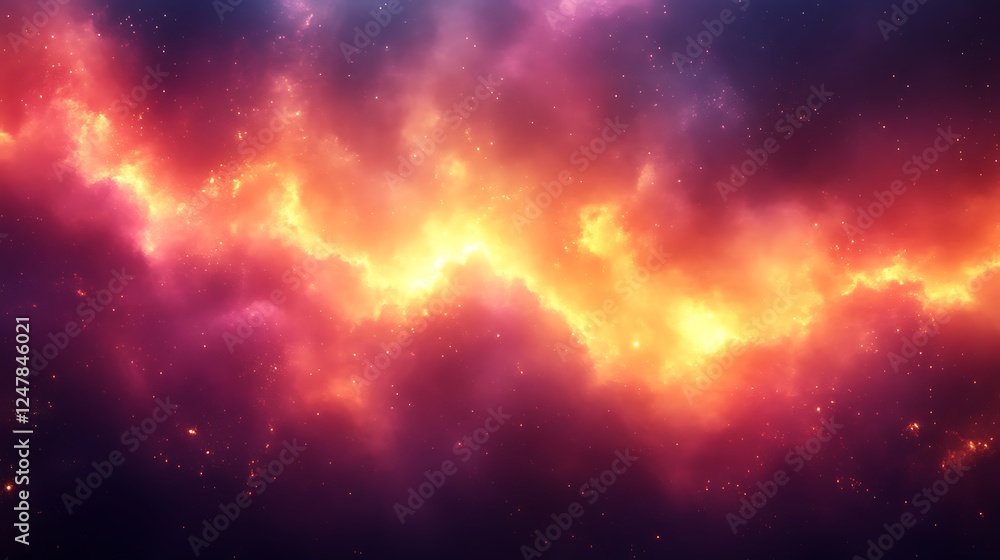 Naklejka premium Cosmic Nebula Fiery Cloudscape Celestial Glow