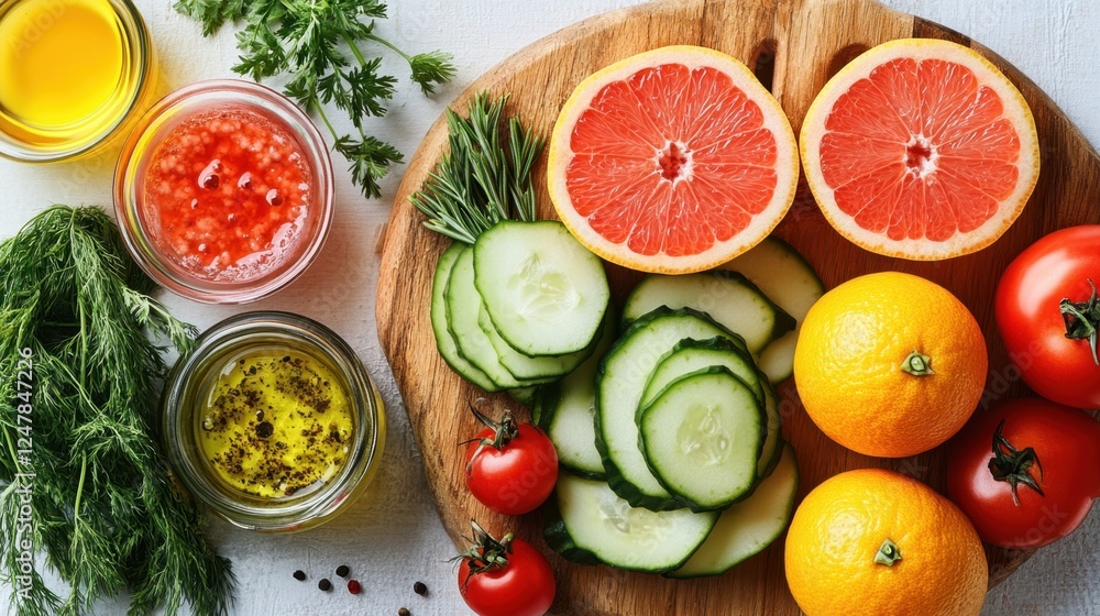 Fresh Farm Ingredients Vibrant Citrus and Crisp Vegetables Ready for a Healthy Meal Delicious and nutritious, these farm-fresh fruits and vegetables are perfect for creating your next healthy recipe Fresh Farm Ingredients Vibrant Citrus and Crisp Vegetables Ready for a Healthy Meal Delicious and nutritious, these farm-fresh fruits and vegetables are perfect for creating your next healthy recipe