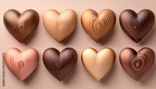 3D Glossy Wooden Heart Balloons on a Pink Paste Color Background for Valentine’s Day Cards, Posters, and Festive Digital Designs