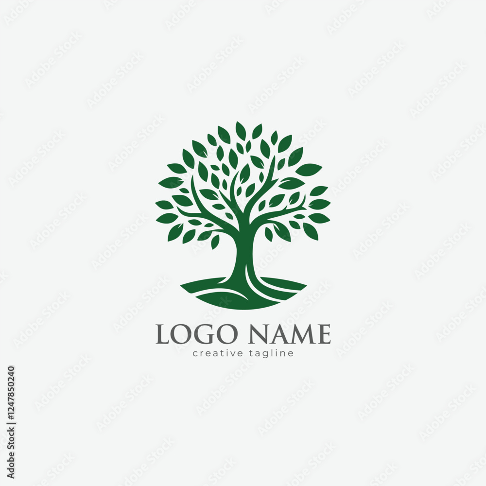 Obraz premium Green tree logo fully editable vector template
