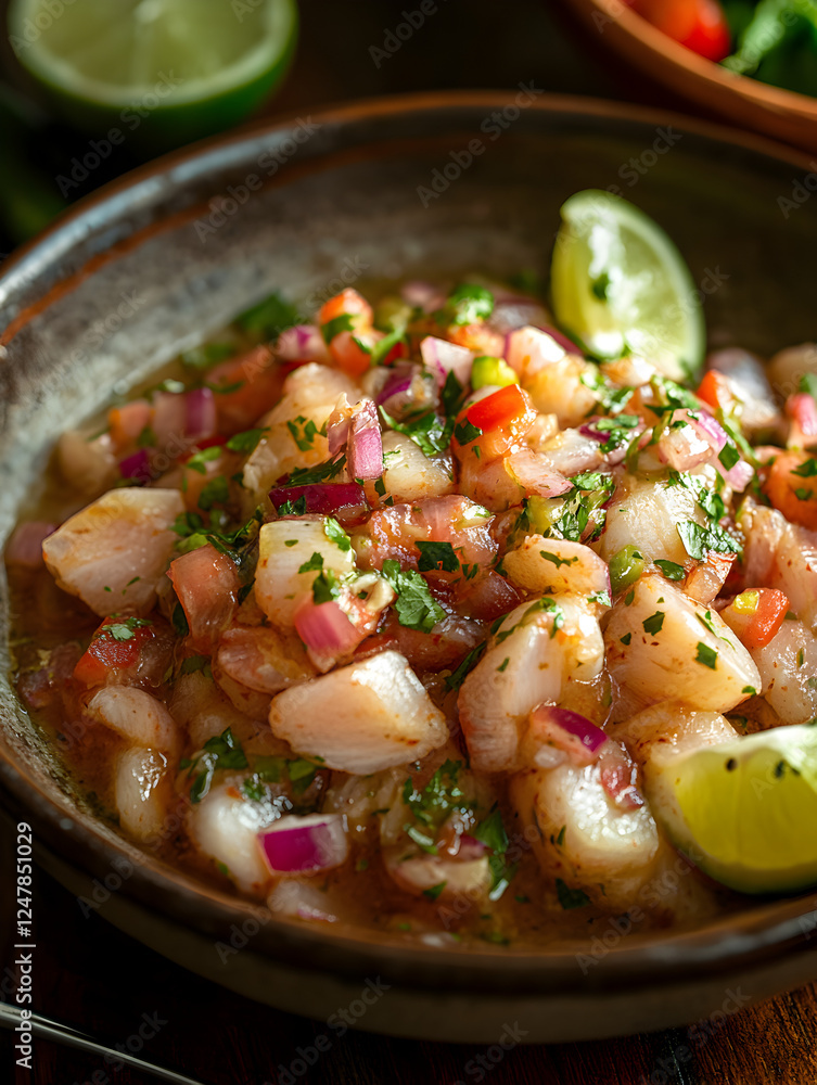 Vibrant Ceviche Appetizer with Fresh Fish Lime and Salsa for a Colorful Summer Dish Vibrant Ceviche Appetizer with Fresh Fish Lime and Salsa for a Colorful Summer Dish