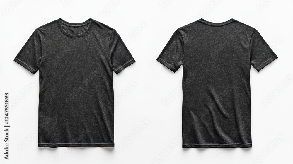 Black t-shirt mockup, front and back views, studio shot, plain background, apparel design Black t-shirt mockup, front and back views, studio shot, plain background, apparel design