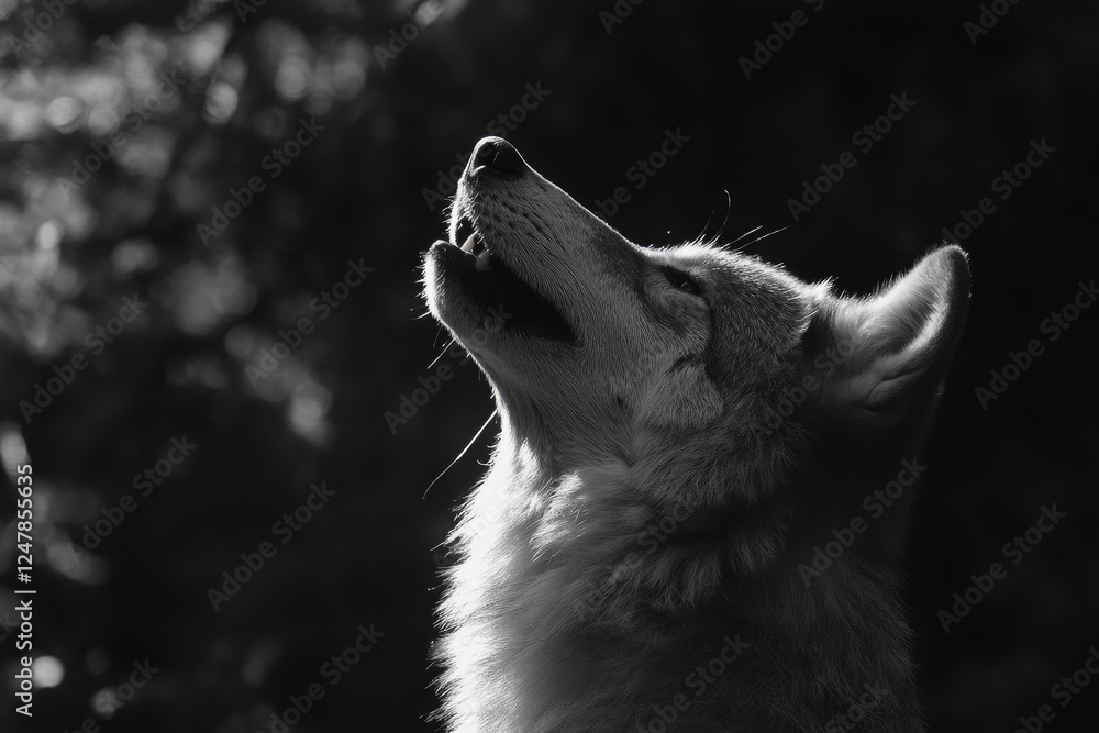 Naklejka premium A Wolf Howling Underneath a Dark Sky