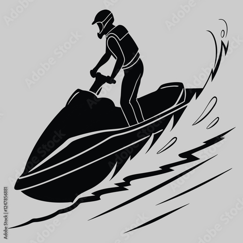 a boy riding a jet ski silhouette vector design art and illustration