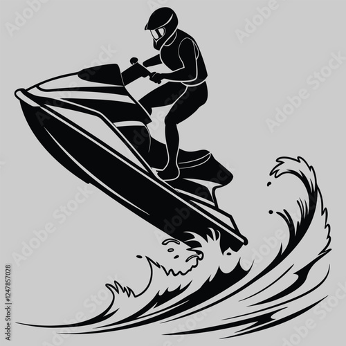 a boy riding a jet ski silhouette vector design art and illustration