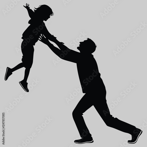 father tossing his child in the air silhouette vector design art and illustration