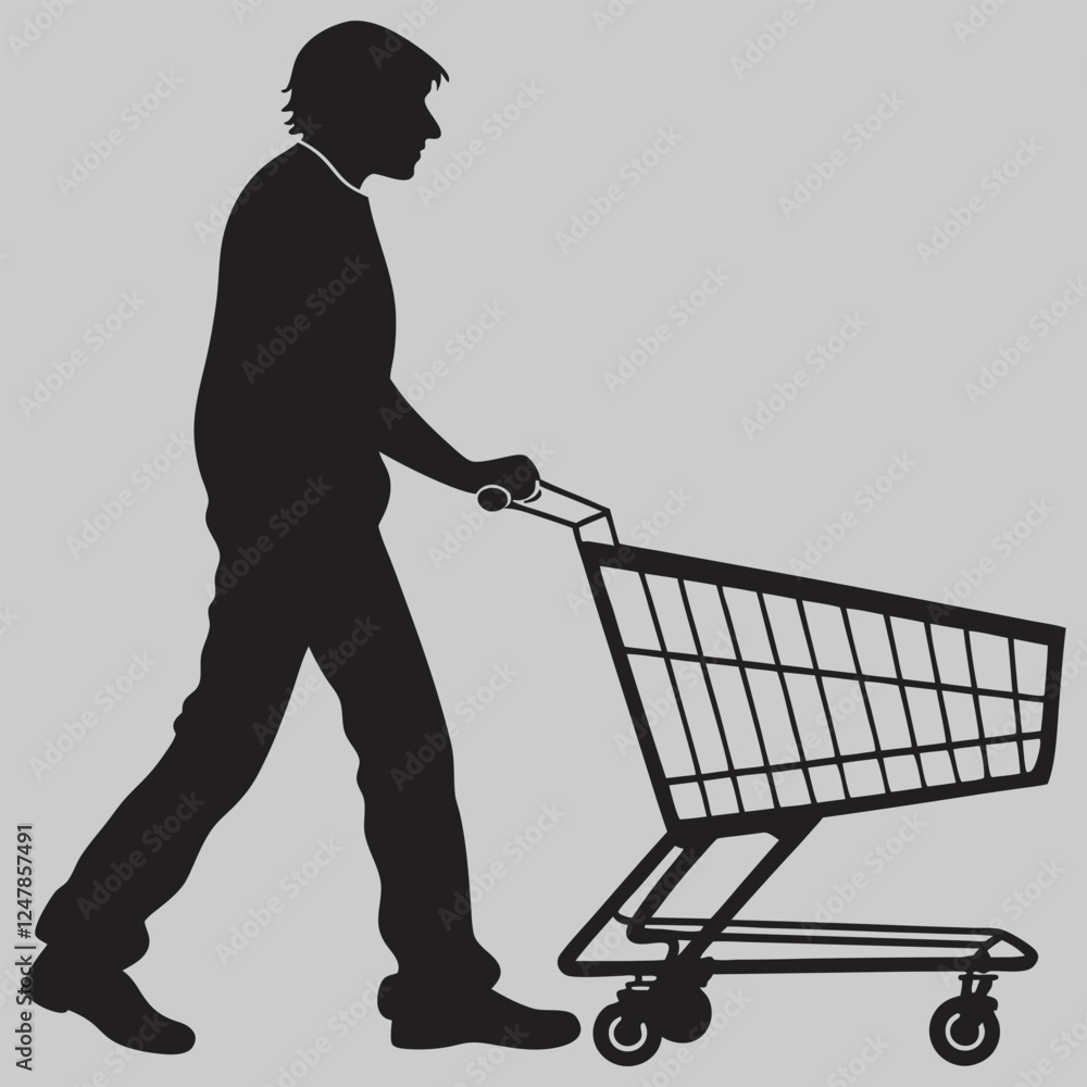 a person pulling a shopping cart silhouette vector design art and illustration a person pulling a shopping cart silhouette vector design art and illustration