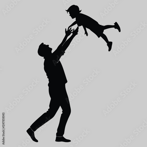 father tossing his child in the air silhouette vector design art and illustration