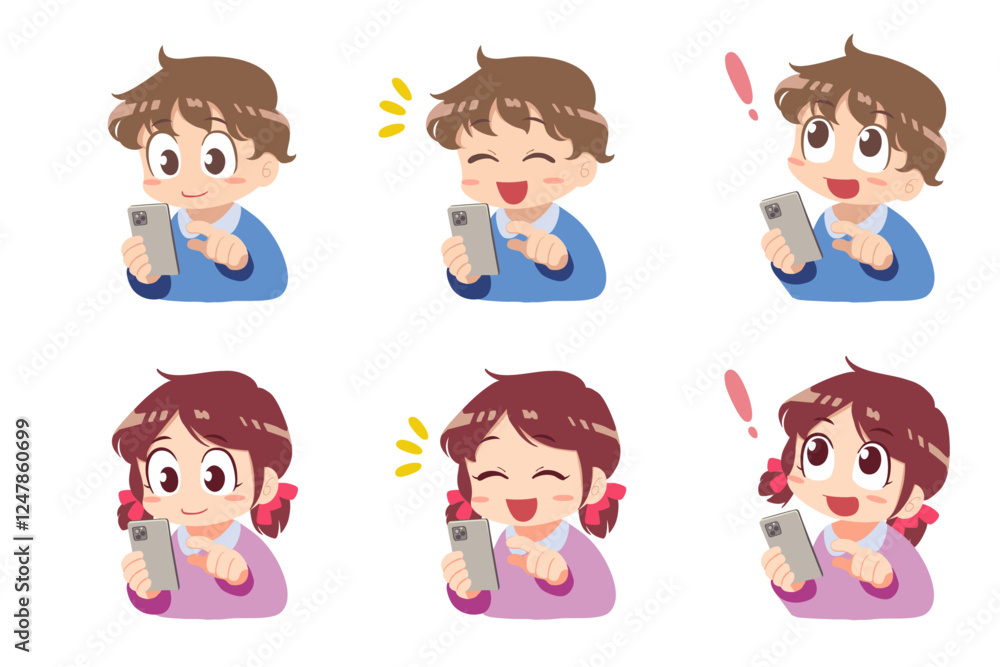 Cute Kids Using Smartphone and SNS – A Versatile Emotion Illustration Set Cute Kids Using Smartphone and SNS – A Versatile Emotion Illustration Set