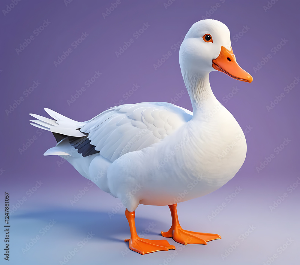 A Stunning 3D Render of a White Domestic Duck Against a Soft Purple Background A Stunning 3D Render of a White Domestic Duck Against a Soft Purple Background