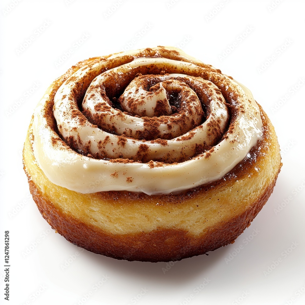 Fototapeta premium Cream Cheese Frosted Cinnamon Roll Pastry On White Background