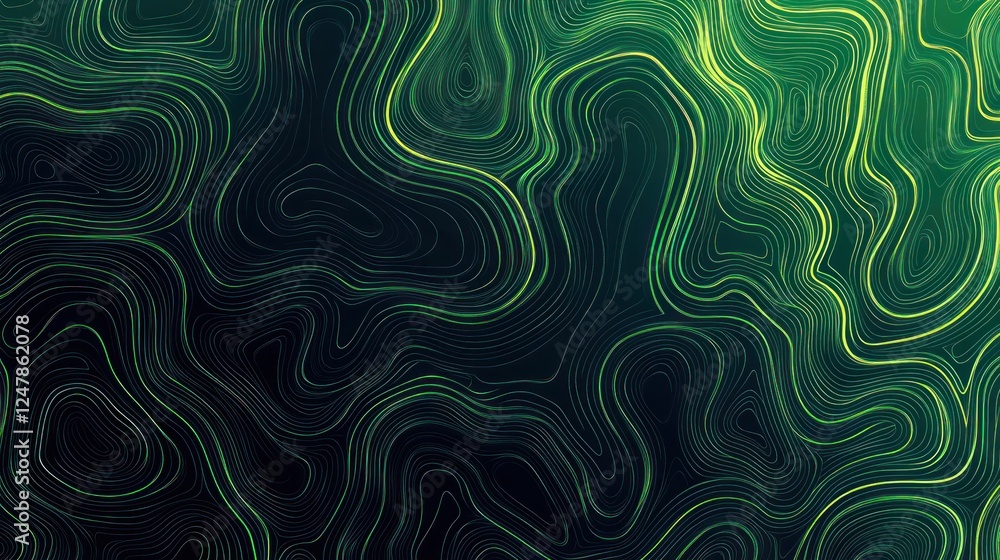 Fototapeta premium Abstract topographic map background with green and yellow contour lines