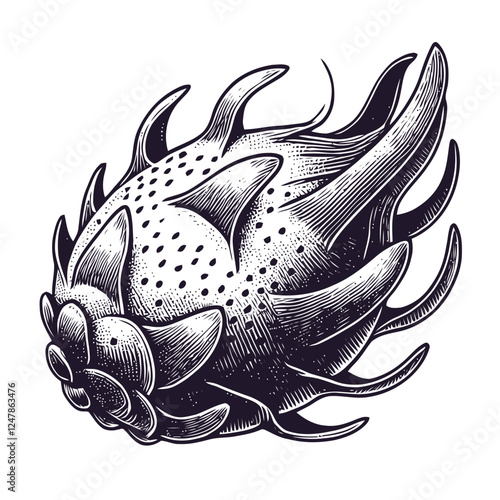 engraving drawing of a Dragon fruit