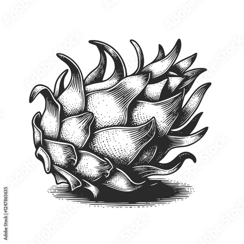 engraving drawing of a Dragon fruit