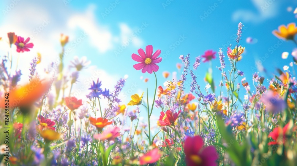 Vibrant Summer Meadow: A Colorful Symphony of Blossoms under a Sunny Sky Vibrant Summer Meadow: A Colorful Symphony of Blossoms under a Sunny Sky
