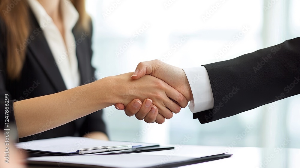 Securing the Deal: A close-up shot depicts a firm handshake between two business professionals, symbolizing trust, collaboration, and a successful partnership. Securing the Deal: A close-up shot depicts a firm handshake between two business professionals, symbolizing trust, collaboration, and a successful partnership.
