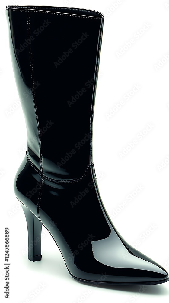 Black patent leather heeled boot isolated Black patent leather heeled boot isolated