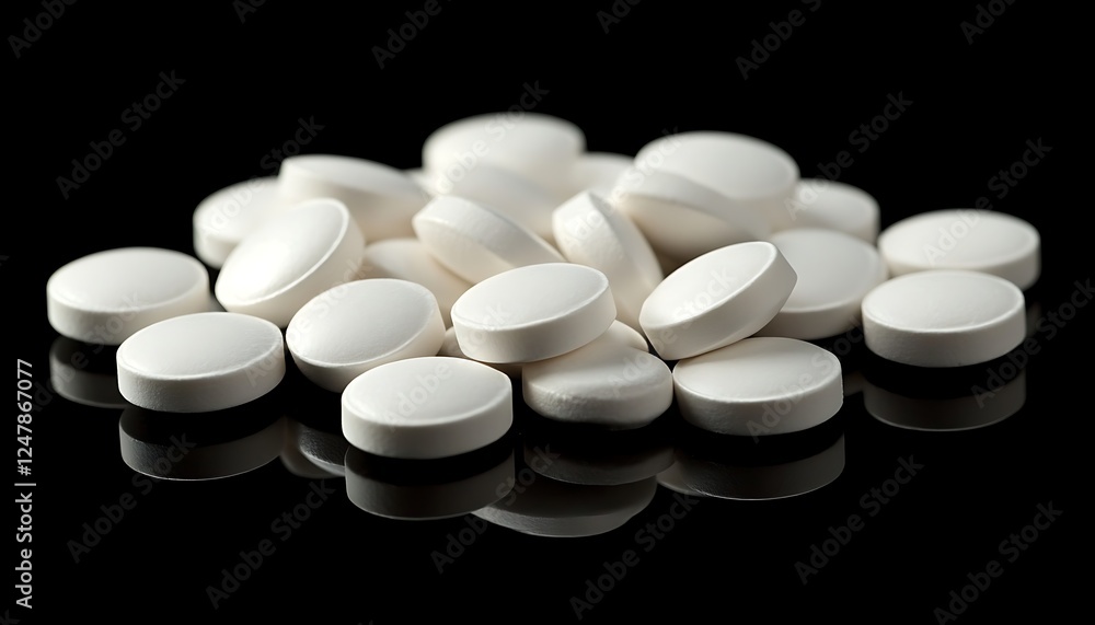 Pile of White Round Pills on Black Surface Pile of White Round Pills on Black Surface