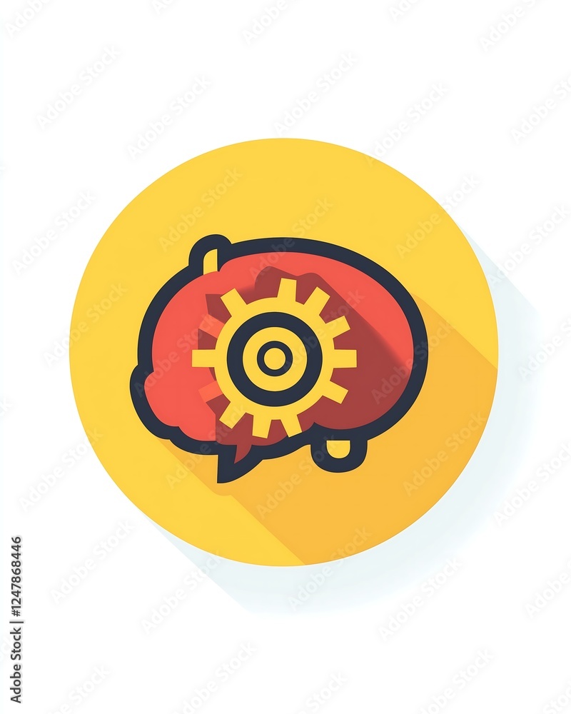 Flat Icon An illustrated brain with a gear symbolizing innovative thinking and creativity. Flat Icon An illustrated brain with a gear symbolizing innovative thinking and creativity.