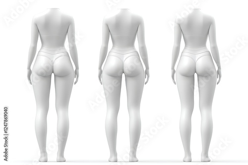 3 Female Mannequins, Various Body Types, White Background, Fashion Design