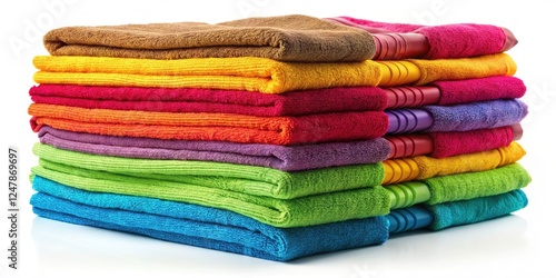 Colorful Stack of Towels, Low Light Photography, White Background, Home Textile, Bath Towels