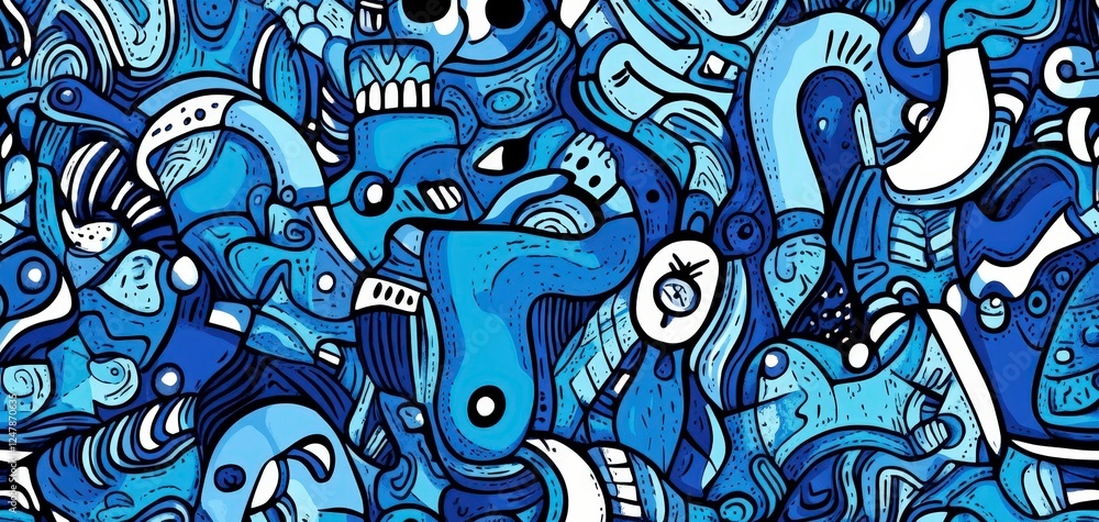 Fototapeta premium Abstract blue patterns with dynamic shapes and fluid designs