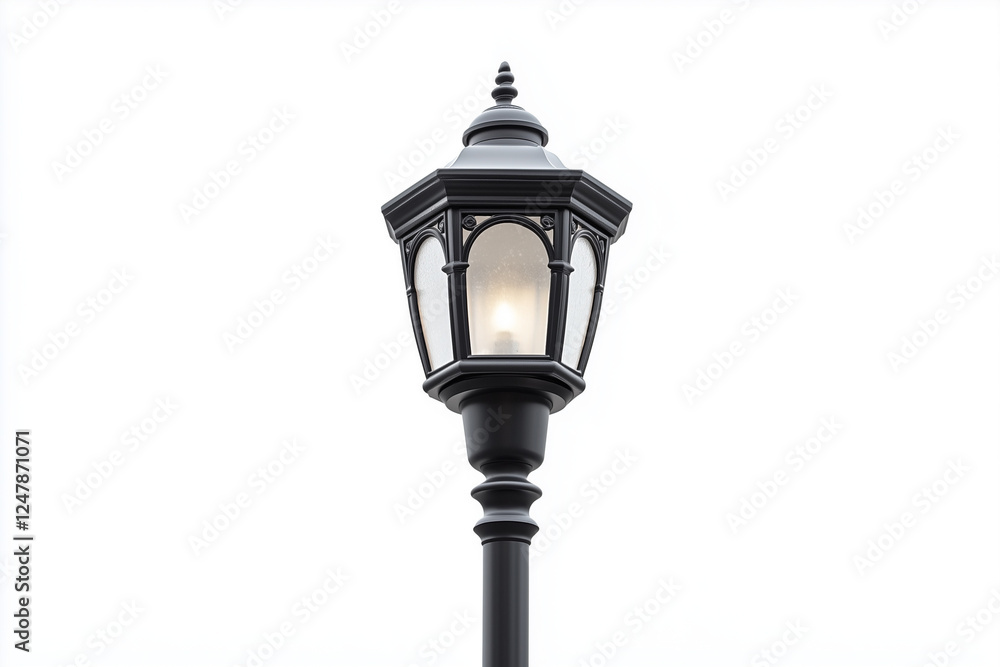 Classic lamp pole isolated on white background, Selective focus modern garden lamp post on white background, Backyard grass field lantern. Classic lamp pole isolated on white background, Selective focus modern garden lamp post on white background, Backyard grass field lantern.