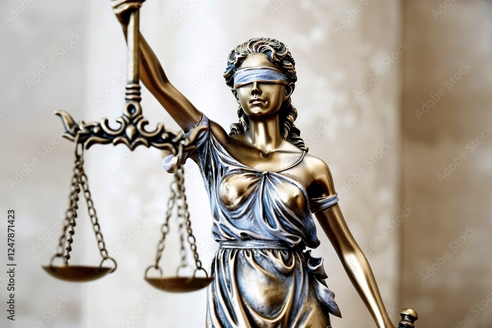 Statue of justice Goddess Themis on blurred background. Symbol of law. With copy space. Statue of justice Goddess Themis on blurred background. Symbol of law. With copy space.