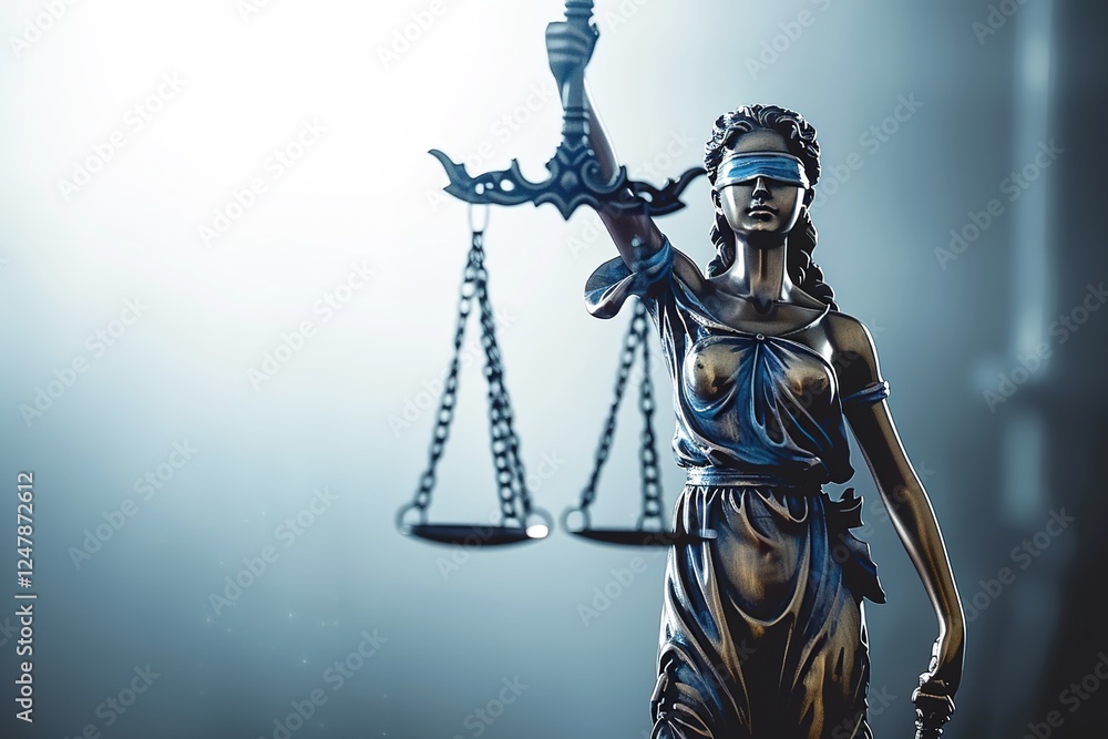 Statue of justice Goddess Themis on blurred background. Symbol of law. With copy space. Statue of justice Goddess Themis on blurred background. Symbol of law. With copy space.