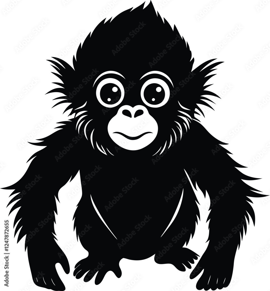 Silhouette illustration of A cute baby Orangutan Silhouette illustration of A cute baby Orangutan
