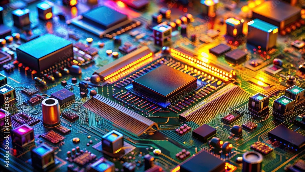 Obraz premium Drone Photography: Close-Up Electronic Circuit Board - High Resolution Image