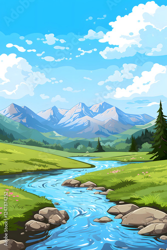 Wallpaper Mural Digital mountain and river illustration graphic poster background Torontodigital.ca