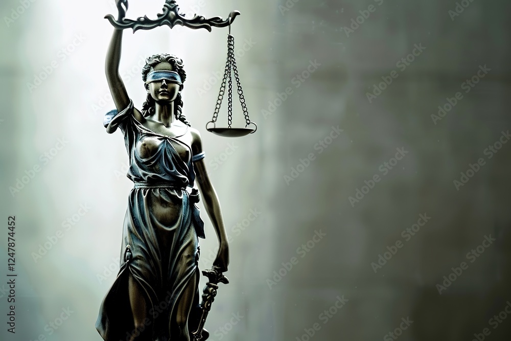 Statue of justice Goddess Themis on blurred background. Symbol of law. With copy space. Statue of justice Goddess Themis on blurred background. Symbol of law. With copy space.