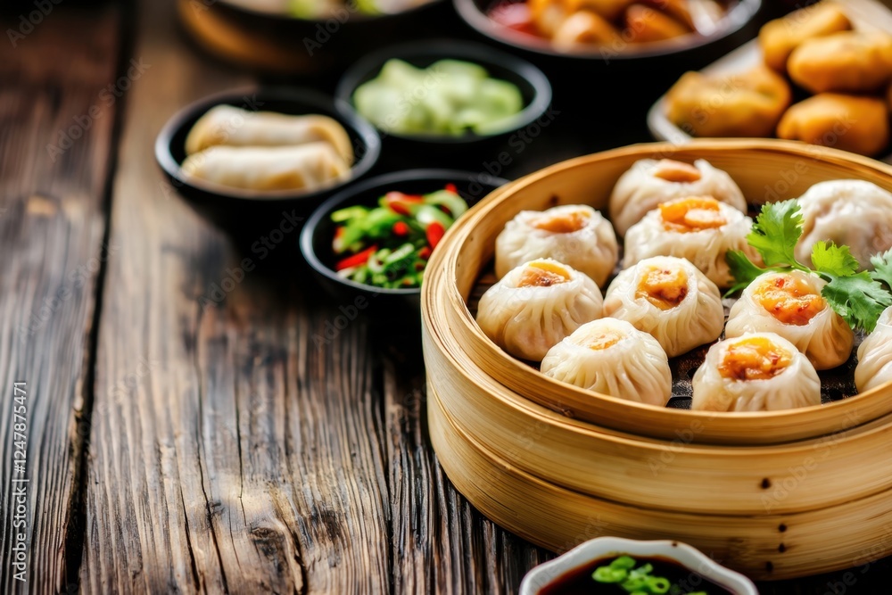 Savoring traditional chinese dim sum delicacies at a bustling chinese restaurant gourmet food platter rustic wooden table culinary experience inviting atmosphere Savoring traditional chinese dim sum delicacies at a bustling chinese restaurant gourmet food platter rustic wooden table culinary experience inviting atmosphere