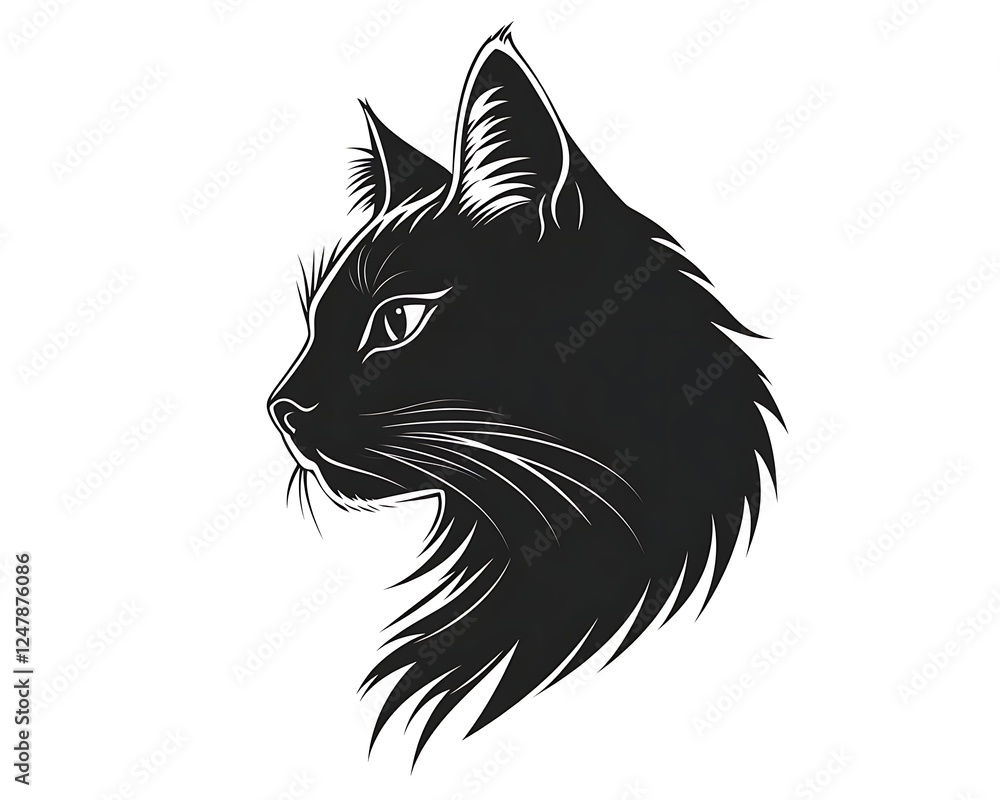 Obraz premium Black cat profile, stylized graphic, white background