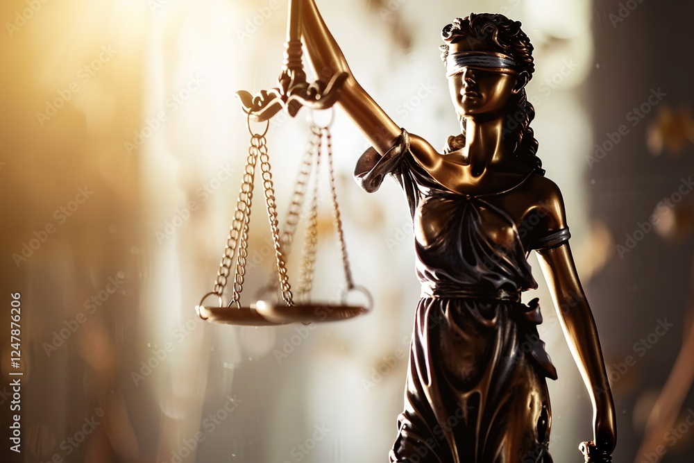 Statue of justice Goddess Themis on blurred background. Symbol of law. With copy space. Statue of justice Goddess Themis on blurred background. Symbol of law. With copy space.